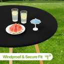Smiry Round Spandex Tablecloth, Elastic Fitted Washable Tablecloths for 45"-56" Tables, Waterpoof Stretch Picnic Table Cover for Dining, Indoor and Outdoor, Black