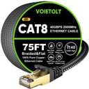 Cat 8 Ethernet Cable 75 FT Flat, High Speed 40Gbps 2000Mhz Braided Internet Cable with Gold Plated RJ45 Network LAN Cable SSTP, Heavy Duty Ethernet Cord Compatible for PS4/5, for Modems, PC/Laptop