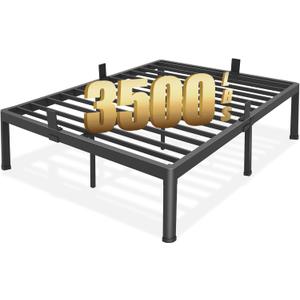 FUIOBYVV Queen Bed Frame with Round Corner Edge Legs 18 inch High 3500 lbs Heavy Duty Metal Platform Bed Frame Queen Size No Box Spring Needed/Non-Slip/Steel Slat Support/Noise Free