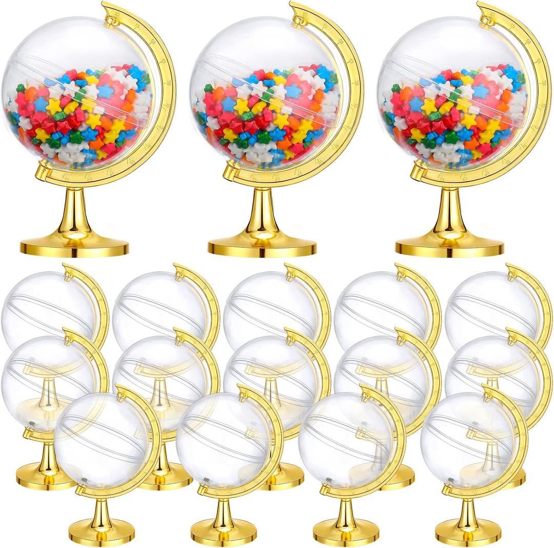 40 Pack Mini Gold Globe Clear Candy Boxes Earth Shaped Party Favor Containers Candy Plastic Gift Box Fillable Ornaments Crafts Decorations Small Sweets Packing Box for Wedding Birthday Earth Day