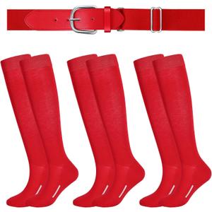 Haysandy Baseball or Softball Sock and Belt Combo Set 3 Football Baseball Socks with Softball Belt for Youth Boys Kids (Red, S)