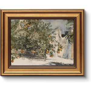 HUARCEY Framed Canvas Wall Art Prints, Kitchen Shelf Vintage Decor Aesthetic, Rustic Orange Trees Paintings Farmhouse Wall Decor, Retro Table Desk Decoration for Bedroom Bathroom, 8x10Inch