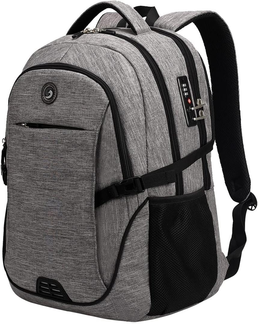 SHRRADOO Anti Theft Laptop Backpack Travel Backpacks with Combination Lock for Women Men (Grey, Large)