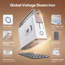Newbealer Travel Steam Iron for Clothes, Global Voltage 100-240V Handheld Steamer, 293 Dry Ironing, Non-Stick Ceramic Soleplate, Horizontal & Vertical Steaming, Auto-off, Silicone Rest & Zipper Bag
