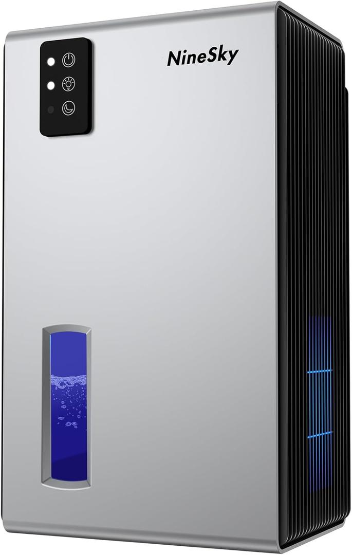 NineSky Dehumidifiers for Home, 1000 Sq.Ft Dehumidifier with 95oz Water Tank, Quiet Dehumidifier for Basement Bathroom Bedroom with 7-Color Ambient Light & Auto Shut Off, Sliver