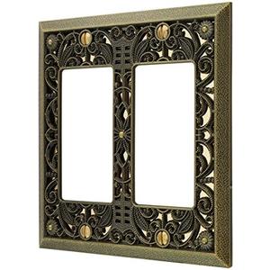 Amerelle 65RRAB Filigree Wallplate, 2 Rocker, Cast Metal, Antique Brass, 1-Pack
