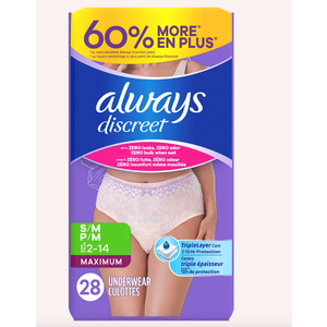 Always Discreet Maximum Protection Underwear, Small, 28 Count 