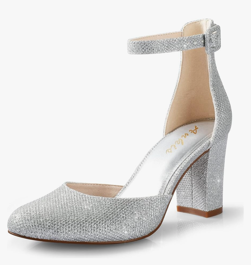 Ankis Closed Toe Heels for Women -Black Nude White Silver Gold Womens Heels Closed Round Toe Chunky Block Pumps Shoes, 3 Inch Size 8.5 