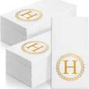 100 Gold Monogram Disposable Napkins - Letter H Hand Towels Decorative, Dinner Napkins for Guest, Monogrammed Hand Towels for Bathroom Wedding Birthday Party Baby Shower