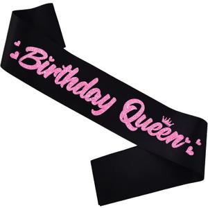 3 x Birthday Queen' Birthday Sash Black with Glitter Pink Letters-Birthday Sash for Women,21st 30th 40th 50th Birthday Party Supplies