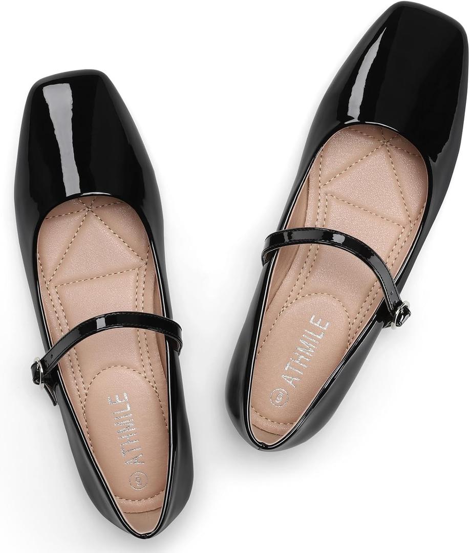 ATHMILE Mary Jane Shoes Women Ballet Flats Shoes for Women Slip on Comfortable Dressy Adjustable Strap for Work Office Business Casual, Size 9