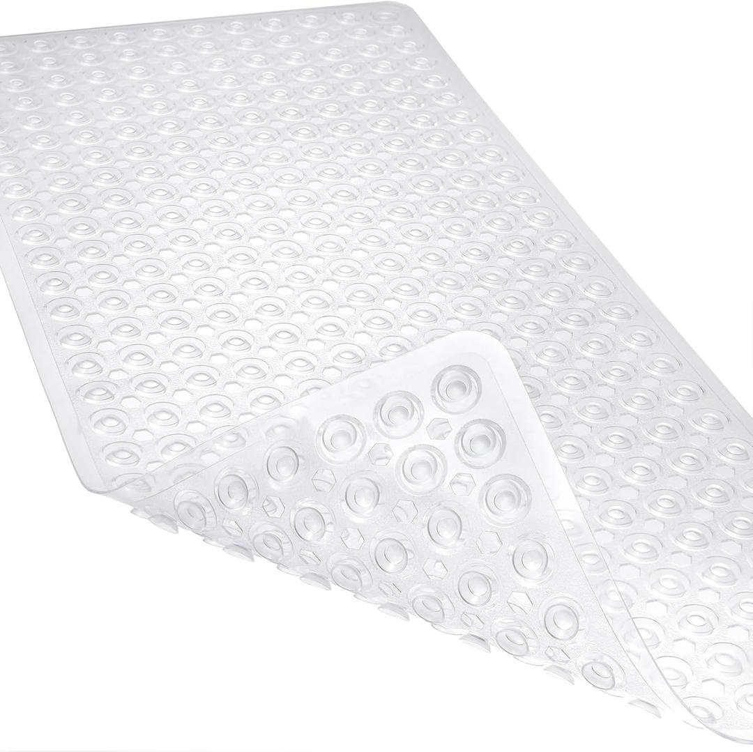 Linoows Non-Slip Bathtub and Shower Mats, Power Grip Bath Mat 35 x 16.3 Inch with Suction Cups and Drain Holes for Tub Bathroom Floor Safety, Machine Washable Soft Bathmat, Clear