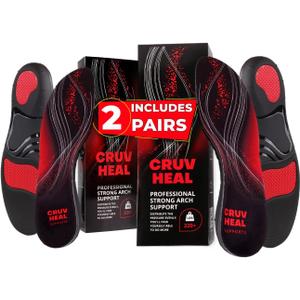 2 Packs of 220+ lbs Plantar Fasciitis High Arch Support Insoles Men Women - Orthotic Shoe Inserts - Boot Work Shoe Insole (Black, S) (S(Men 6.5-8.5/Women 7.5-9.5))