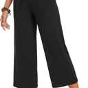 ZOOSIXX Capri Pants for Women - Wide Leg Loose Casual Trousers with Pockets Summer High Waisted Drawstring Pants