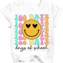 Boys Girls 100 Days of School Shirt Kids Happy 100th Day of School T-Shirts Toddler Graphic Tee Tops 2026 (3T-10T) (White)