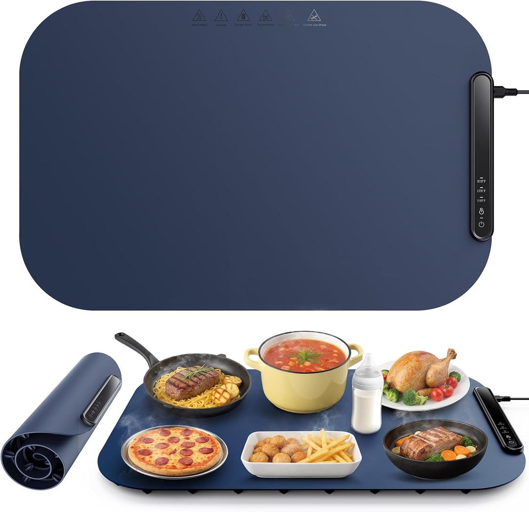 Food Warming Mat Food Warmer Chafing Dishes Roll Up Silicone Food Warmers 3 Heat Settings Easy Clean&Storage Large Warming Tray Portable Food Warm pad For Home Buffets Party Thanksgiving