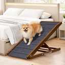 Adjustable Dog Ramp for Bed - 48" Long Foldable Wooden Ramp for Dogs to Get on Bed, Couch, or Car with 16.5" Wide Walking Space (Walnut Wood with Gray Carpet)