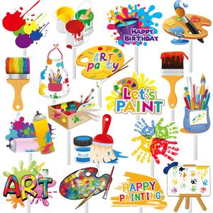 36Pcs Art Paint Party Cupcake Toppers Painting Brush Cake Cupcake Picks Decoration for Art Painting Theme Birthday Baby Shower Paint Splatter Party Supplies