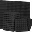 24 Pack-12 x 12 x 2 Inches Pyramid Designed Acoustic Foam Panels, Sound Proof Foam Panels Black, High Density and Fire Resistant Acoustic Panels, Sound Panels, Studio Foam for Wall and Ceiling