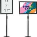 VEVOR Pedestal Sign Holder, 11 x 17 Inch Vertical and Horizontal Adjustable Poster Stand, Heavy-Duty Floor Standing Sign Holder with Round Base for Display, Advertisement, and Outdoor, Black