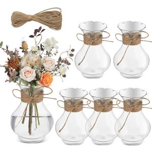 Bokon 5.7" Plastic Small Vases for Centerpieces, Plastic Bud Vase Bulk, Hyacinth Avocado Growing Vases, Tiny Flower Bulb Plant Propagation Containers for Wedding Living Room Table Decorations(6 Pcs)