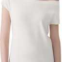 SUUKSESS Women Silk Cashmere Blend Off The Shoulder Tops Summer Lightweight Knit Trendy Sweaters Loose Fit Shirts (Small, 02 Snow White)