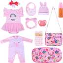 BABESIDE 11 PCS Reborn Baby Doll Clothes and Playset for 17-22 Inch Baby Doll Girl Outfits Accessories with Nursing Pad and Storage Bag, Pink