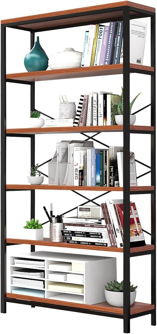 Himimi 6 Tier Industrial Bookshelf, Vintage Standing Storage Shelf, Display Shelving Units, Tall Bookcase, Industrial Metal Book Shelves for Living Room Bedroom and Home Office, 6 Tier-1 Pack