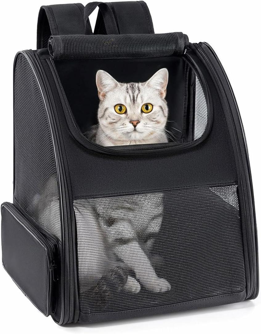 Cat Backpack Carrier for Small Dogs and Cats Fit Up to 15 Lbs,Small Dog Backpack, Foldable with 3-Side Mesh Windows, Pet Carrier for Travel & Hiking FriendlyBlack