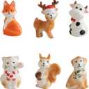 DIHOclub Set for 6 Cute Animal Christmas Ornaments with Gift Boxes, Hand-Painted Ceramic Animal Hanging Pendants for Christmas Tree and Home Decorations
