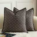 MANDIOO Pack of 2 Burlap Linen Throw Pillow Covers Woven Textured Modern Farmhouse Cushion Covers Pillowcase Decorative Couch Sofa Bed Living Room 16 x 16 Inch Dark Grey