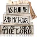 Yuntau 4 Pcs Farmhouse Bible Verse Decor Farmhouse Tiered Tray Decor Rustic Retro Wood Bead Garlands for Me and My House We Will Serve the Lord Block Christian Jesus Sign for Home Shelf Mantel