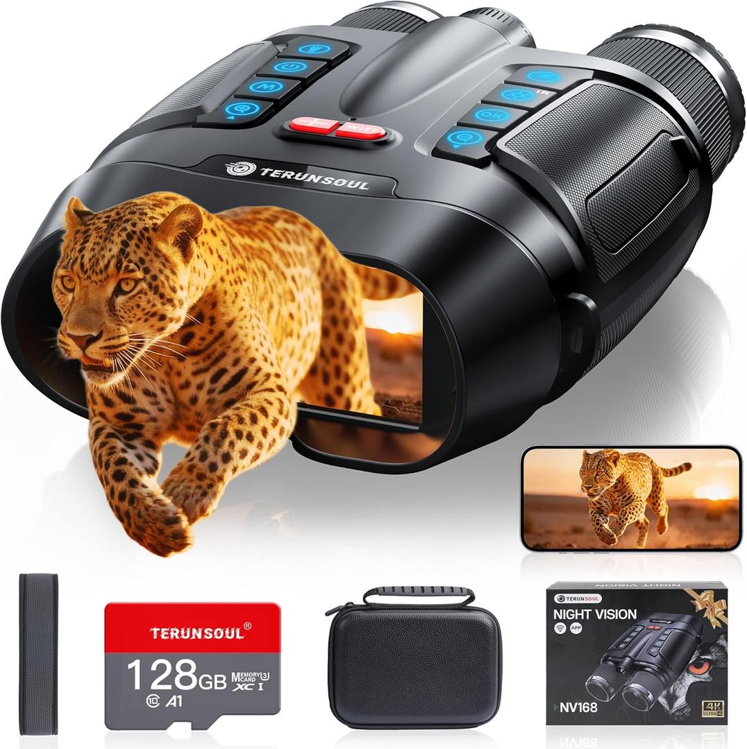 Night Vision Goggles - Smart APP 4K Night Vision Binoculars, 10000mAh Battery, 128GB Card for Photo and Video, 3'' UHD Screen & 8X Zoom Binoculars for Camping, Hunting, Security (Black)