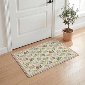 Artoid Mode Beige Diamond Check Flower Spring Door Mat, Summer Home Decor Low-Profile Non-Slip Washable Throw Rug for Kitchen Entryway Front Door Bedroom Bathroom 2x3 Feet