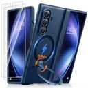 TORRAS 360 Spin Magnetic Stand for Galaxy Z Fold 7 Case, MIL-Grade Hinge Protection, Fit for Magsafe, 360 Kickstand & Ring Holder, Armor Hard Slim Case for Samsung Galaxy Z Fold 7, Blue