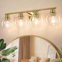 Bathroom Vanity Light, 29.5 Inch Modern Wall Sconce with Clear Glass Shade, 4-Light Gold Over Mirror Vanity Lighting for Bathroom