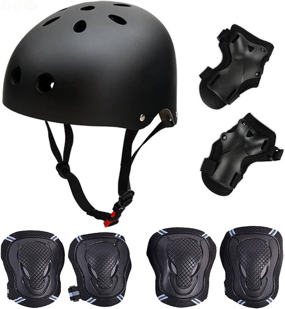 Skateboard/Skate Protection Pads Set with Helmet-SymbolLife Helmet with 6pcs Elbow Knee Wrist Pads for Kids Youths BMX/Cycling/Rollerblading for Head M (20.5-22.4 inch) Black (Medium)