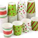 Funtery 100 Pieces Christmas Paper Cups Xmas Disposable Coffee Cups Red and Green Polka Dot Striped Christmas Cup Christmas Cups 9 oz Drinking Tea Paper Cups Christmas Cups for Daily Use Holiday Party