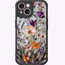 DEENAKIN for iPhone 15 Case Cute,Aesthetic Floral Hard Shell,Compatible with Magsafe,Trendy Unique Cool Retro Western Coquette Protective Slim Phone Cover for Women Girls,Marbled Floral Veins