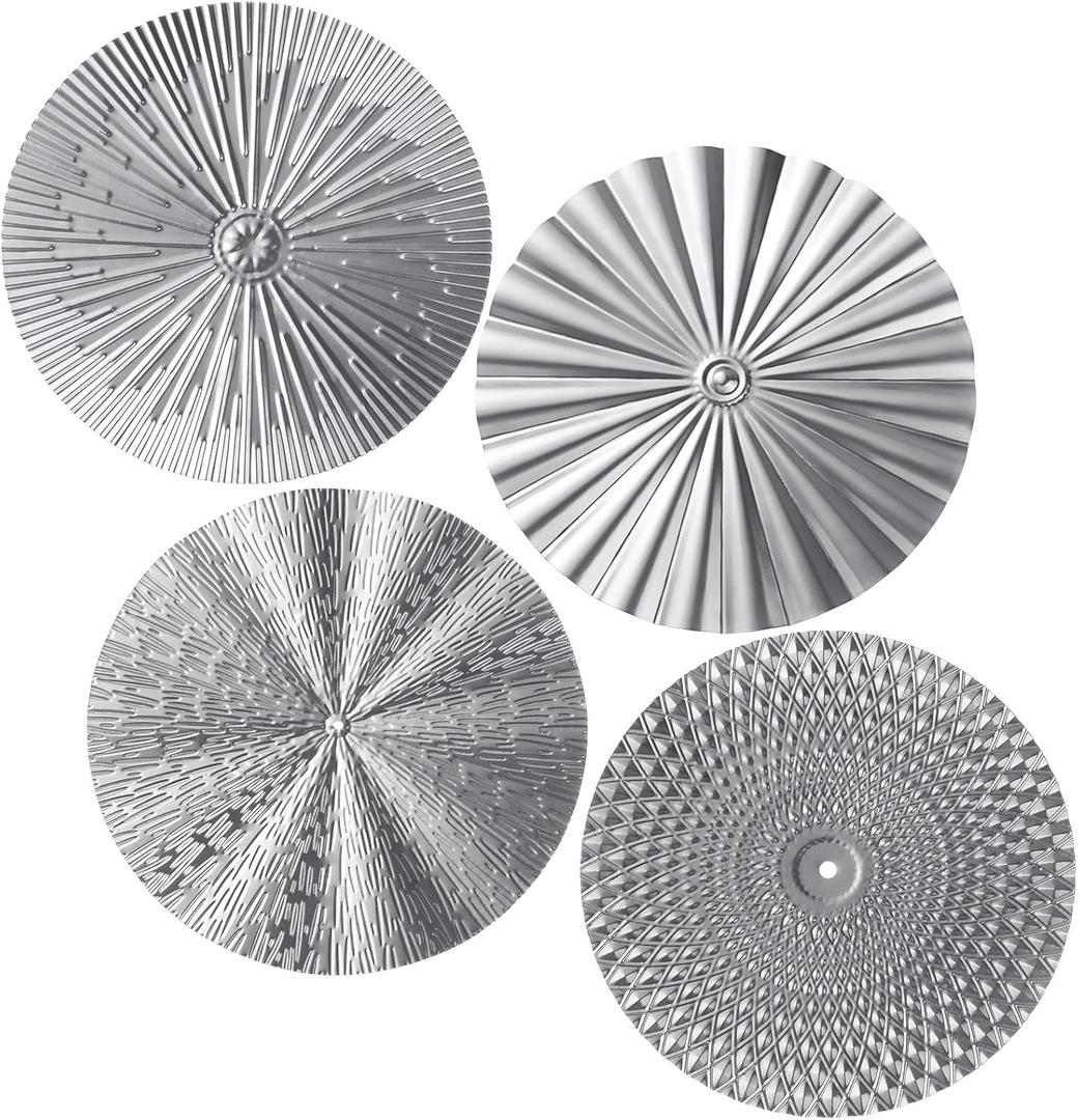 Hicarer 4 Pcs 12 Inch Metal Wall Art Decor Sunburst Hanging Metal Artwork Decor Wall Art Decorations for Home Living Room Office(Silver)