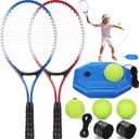 2 Pack Tennis Rackets for Kids 21" Tennis Racquet Set with Tennis Trainer Rebound Balls Tennis Training Equipment Recreational Tennis Racquet Set for Park Backyard Parent Child Activities