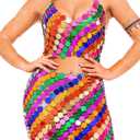 BODIY Rainbow Sequin Tops Skirt Set Rave Outfits for Women