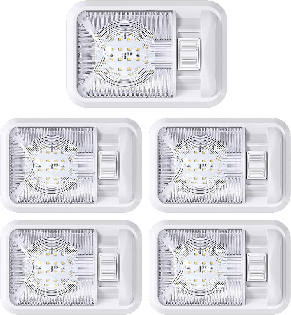5 Pack 12V Led RV Ceiling Dome Light RV Interior Lighting for Trailer Camper with Switch, Single Dome 300LM (Natural White 4000-4500K, 5-Pack)