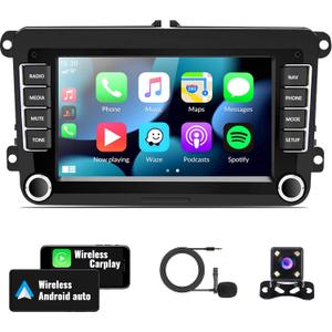 2G+64G Android Car Stereo for VW Volkswagen Seat Golf Passat Jetta Beetle Tiguan Touran EOS 7 Double Din Touchscreen Bluetooth Radio with CarPlay Android Auto GPS Navigation WiFi FM Backup Camera MIC