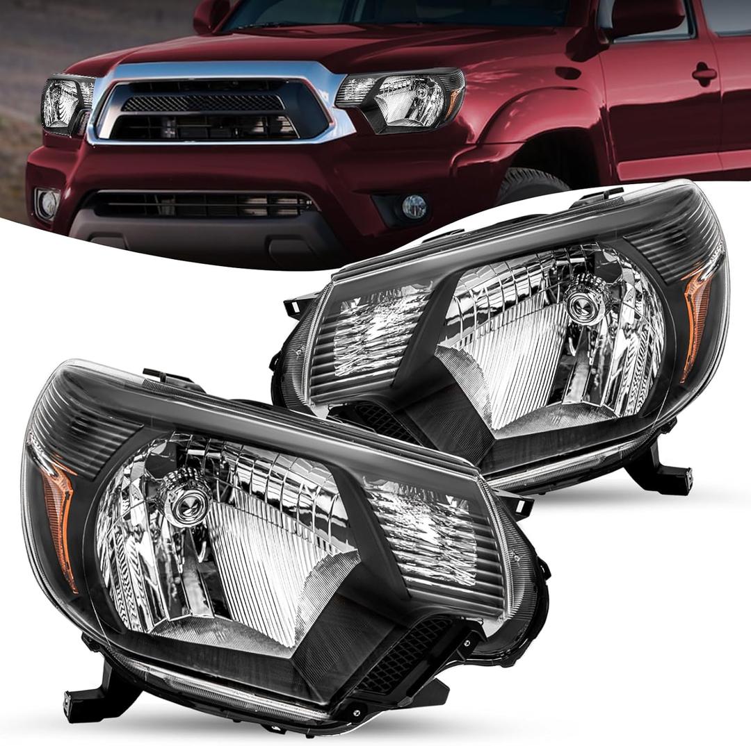 JSBOYAT Fit For 2012 2013 2014 2015 Toyota Tacoma Headlight Assembly,Headlight Assemblies Compatible with 12 13 14 15 Toyota Tacoma Headlamp Black Housing with Amber Reflector