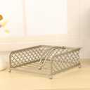 Large Cocktail Napkin Holder for Table, Gold Hollow Wavy Pattern, Flat Napkin Rack with Weighted Arm, Cocktail Tissue Holder, Tissue Paper Dispenser for Kitchen, Restaurant, Home (7.5"x 7.3"x 3")