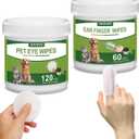 Pet Eye and Ear Wipes Kit for Dogs and Cats | 120 Extra-Thick Tear Stain Remover Wipes & 60 Large Finger Wipes for Ear Cleaning | Stop Itching, Infections, Remove Discharge & Crust, Coconut Scent