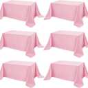 6-Pack Pink Tablecloths for Rectangle Tables, 90 x 132 Inches, Stain-Resistant Polyester Fabric for 8 Foot Tables - Washable Table Covers for Weddings, Banquets, Birthday Parties, Events