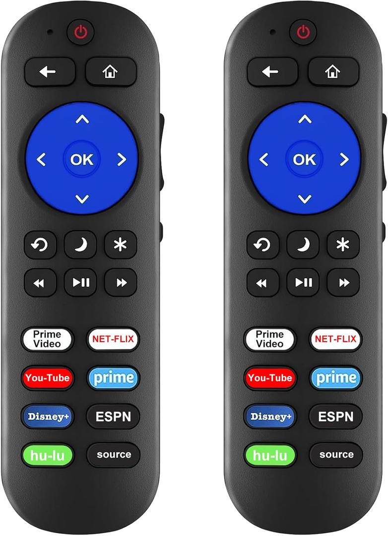 (Pack of 2) Replacement Remote Compatible with Roku TV Remote, for Hisense/Onn/TCL/Element/Sharp/Hitachi/LG/Sanyo/JVC/Magnavox/RCA/Philips/Westinghouse Roku Built-in Smart TV
