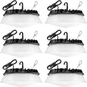 6 Pack 155W UFO LED High Bay Light with Reflector 22,500lm 5000K LED High Bay Lights AC110-277V 5' Cable with Plug Waterproof UFO Lights for Garage Shop Gym Warehouse ETL Listed